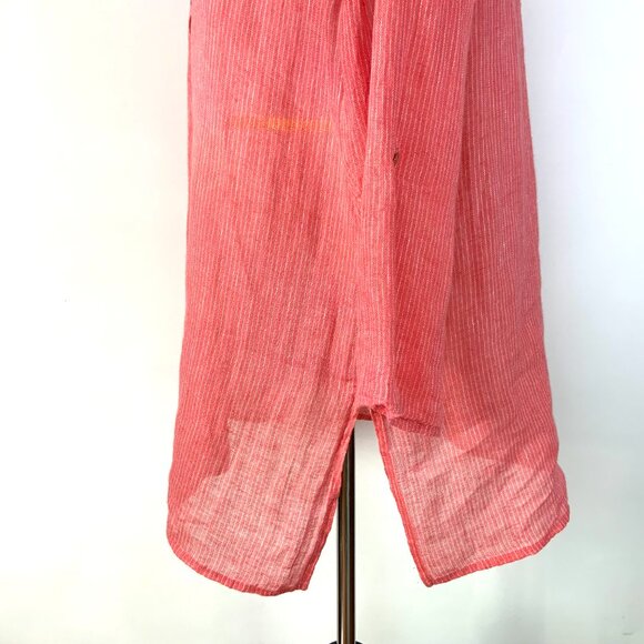 Eileen Fisher Linen 3/4 Sleeve Tunic Henley Shirt Striped Sz L - Picture 11 of 16
